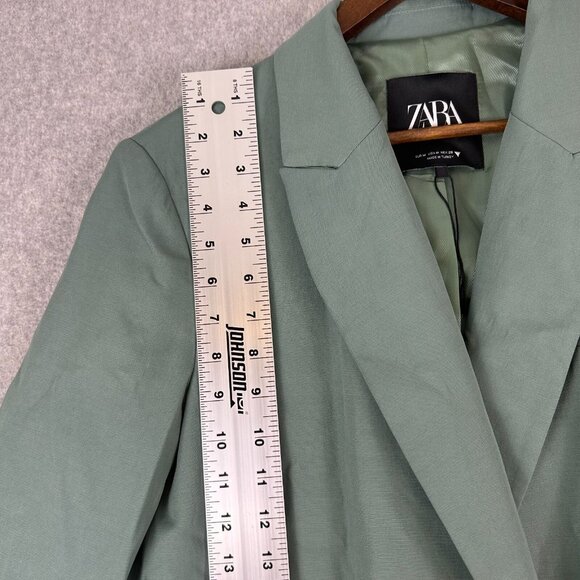 Zara Blazer Women Medium Light Green Longline Straight Single Vented Office NWOT - Picture 3 of 13